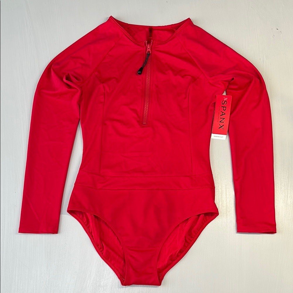SPANX Red Long Sleeve One Piece Swimsuit